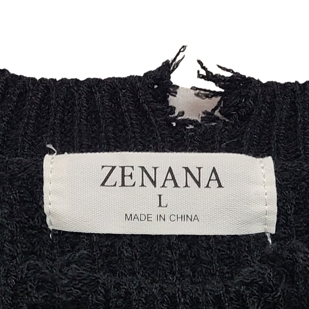 Zenana Sweater Womens Large Black Distressed Shaker Knit Pullover Boxy Fit - Picture 4 of 6